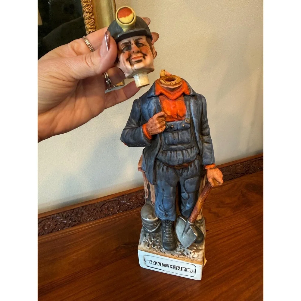 Vintage 1975‎ Coal Miner Decanter, King Coal Bourbon Bottle, Porcelain Figural